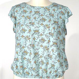 Ann Taylor LOFT Women's Seafoam Green Floral Sleeveless Blouse Shell Top Size M